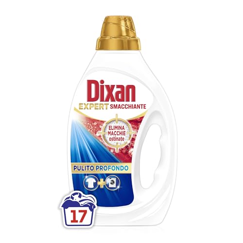 Dixan Liquido Expert Smacchiante Detersivo Lavatrice (17 Lavaggi), Detersivo liquido lavatrice per una pulizia profonda del bucato e freschezza igienica per la lavatrice, Rimuove le macchie da 20°C.