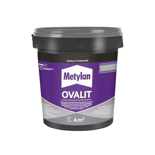Metylan Ovalit, Adesivo Bianco in Pasta per Parati, Tessuti Murali, Juta, Fibra di Vetro, Fogli di Plastica Metallizzati, Fogli in PVC con Retro in Tessuto, Trasparente da Asciutto, Secchio da 750g