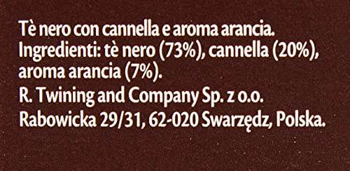 Twinings, Tè Nero Aromatizzato all'Arancia e Cannella, Sapore Avvolgente, con Caffeina, Infusi e Tisane, Confezione da 25 Filtri
