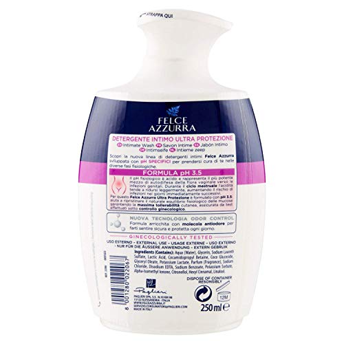 Felce Azzurra - Detergente Intimo Ultra Protezione per Igiene Intima Quotidiana Ph 3.5, Sapone Intimo Delicato Antiodore Indicato per il Ciclo, Ginecologicamente Testato Dona Freschezza a Lungo 250 ml