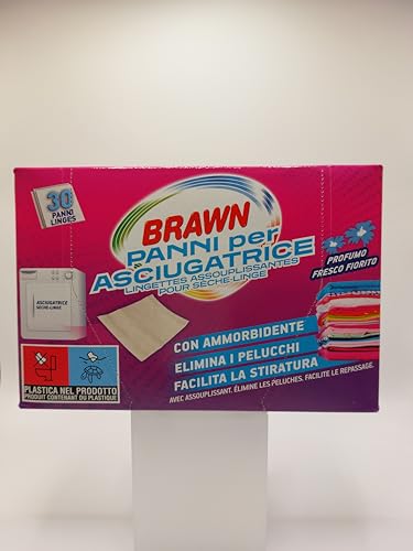 30 Panni Profumati per Asciugatrice – Con Ammorbidente - Formula Anti-Pelucchi - Morbidezza e Freschezza per il Bucato - Profumo Fresco Fiorito – Brawn