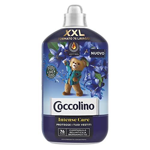 Coccolino Ammorbidente Concentrato Campanula Selvatica e Bergamotto, Ammorbidente Lavatrice Intense Care con Tecnologia Pro-Fibre, Formato XXL Fino a 76 Lavaggi, 1750 ml