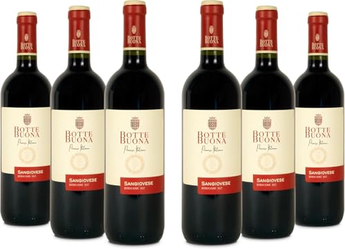 BotteBuona Vino Rosso Sangiovese Rubicone IGT, Vino Fresco con Sentori di Violetta e Frutti Rossi, 11.5% Vol, Confezione con 6 Bottiglie da 750 ml