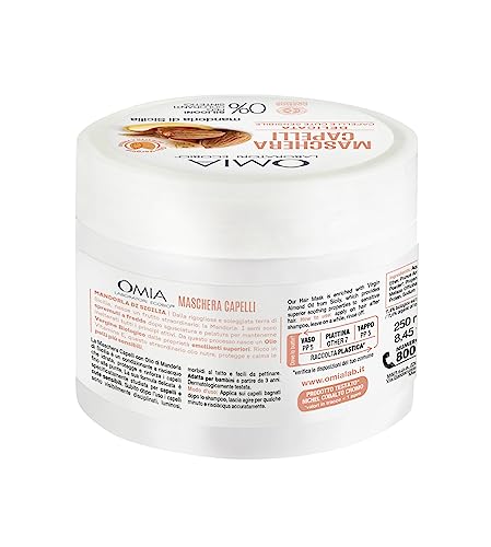Omia, Maschera Capelli Eco Bio con Mandorla di Sicilia per Capelli e Cute Sensibile, Formula Delicata, Maschera per Lavaggi Frequenti, Senza Siliconi e SLES, Flacone da 250 ml