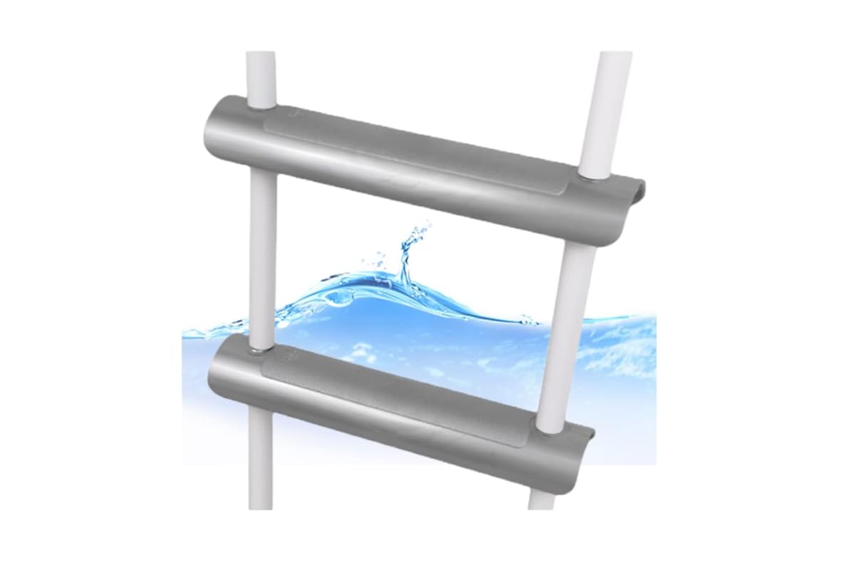 CG94 - Scaletta Pieghevole per Barca, 4 Gradini, Grigio e Bianco, Montaggio a Parete