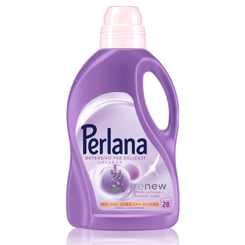 Perlana Detersivo Delicati Lavanda (28 lavaggi), Detersivo lavatrice liquido per lana, seta e delicati, Detersivo delicati per effetto cashmere e fibre rinnovate al profumo di lavanda