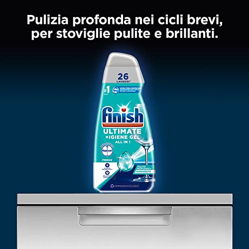 Finish Quantum + Igiene, Detersivo Lavastoviglie Raccomandato da Napisan, Gel Lavastoviglie, 182 Lavaggi, 7 confezioni da 26 Lavaggi di Liquido Lavastoviglie