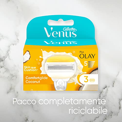 Gillette Venus Comfortglide LAMETTE RICAMBIO per RASOIO DONNA Cocco Plus Olaz, Lamette (da 5 Lame), per una Rasatura Liscia e Profonda, Skin Cushion con Idratante Olaz, idea regalo