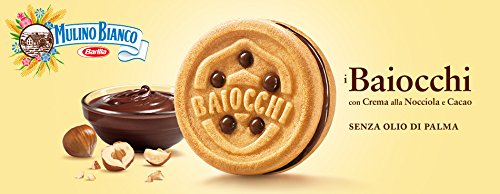 Mulino Bianco: Biscotti "i Baiocchi" con crema di nocciola e cacao - 260 g - Confezione da 4 [ Italian Import ]