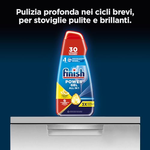Finish Powergel Gel Detersivo per Lavastoviglie Liquido, Multiazione, Poteri Sgrassanti, Limone, Multicolore, 600 ml, Confezione da 12