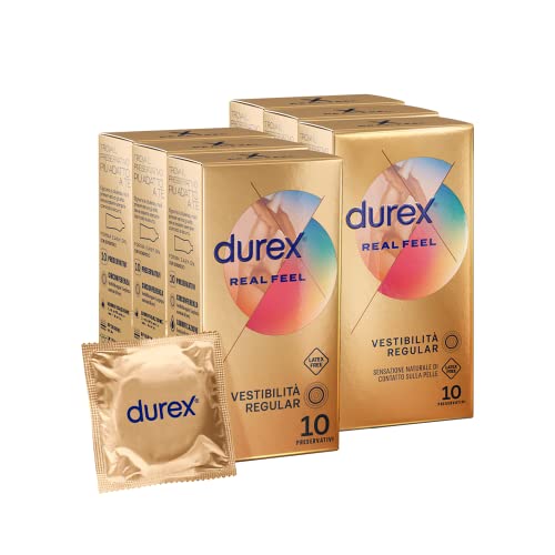 Durex Real Feel, Preservativi Senza Lattice, Sensazione Naturale di Contatto sulla Pelle