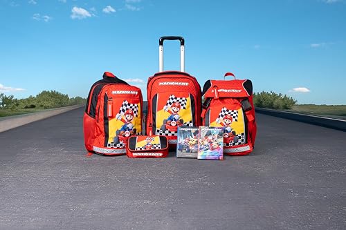 MARIO KART- Astuccio Scuola Ufficiale Mario Kart, Astuccio 3 Scomparti Bambino e Bambina con Set Cancelleria, Penna Cancellabile Blu Frixion e Pratica Chiusura a Zip, 20x13Hx7 cm
