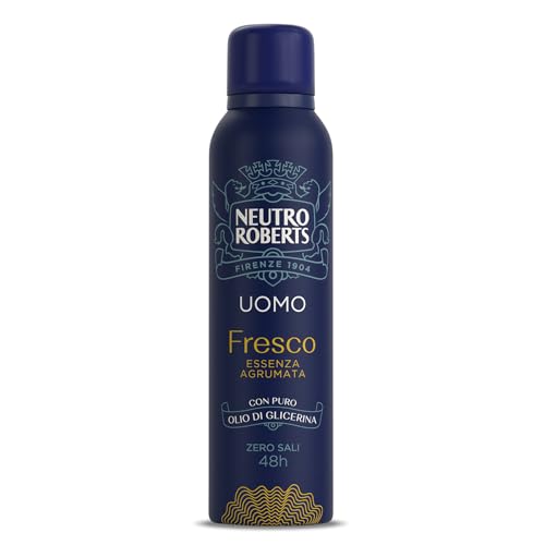 Neutro Roberts, Deodorante Spray Uomo, Con antiodore, Zero Sali di Alluminio, Zero Macchie, Con Puro Olio di Glicerina, Deodorante Uomo, Dermatologicamente testato