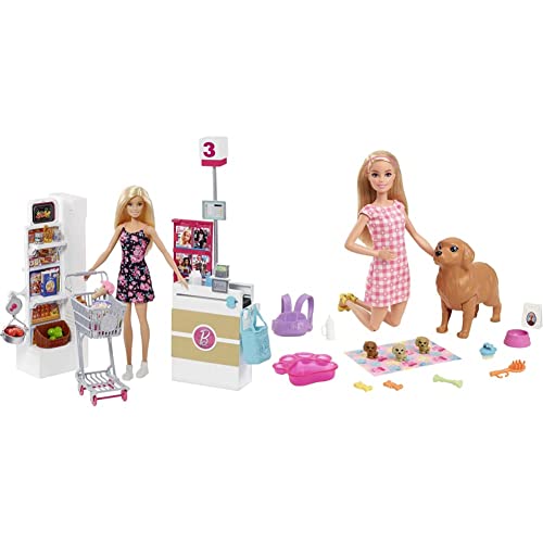 Barbie - Bambola, Supermercato, Carrello Funzionante e Tanti Accessori, Multicolore, FRP01