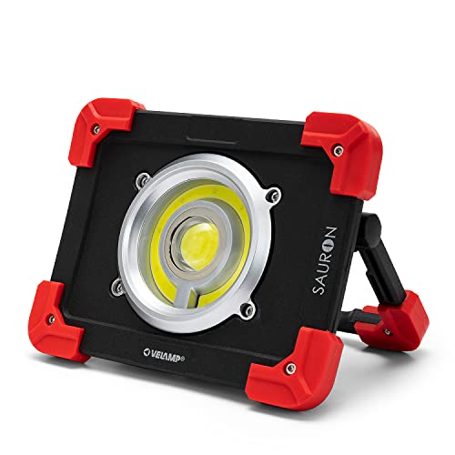Velamp Sauron Proiettore Ricaricabile LED 20W, con Powerbank e Supporto orientabile. per lavori, Garage, Trekking, Campeggio, Caccia. 20 W, Rosso