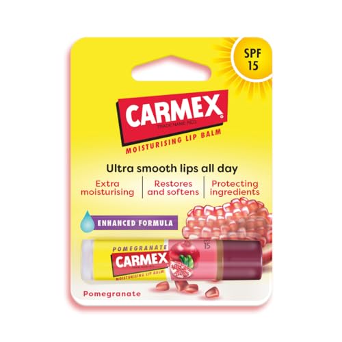 CARMEX Pomegranate SPF15 Lip Balm stick (4.25g) Antioxidant, Vitamin E, and soothing Aloe vera, Ultra Moisturising.