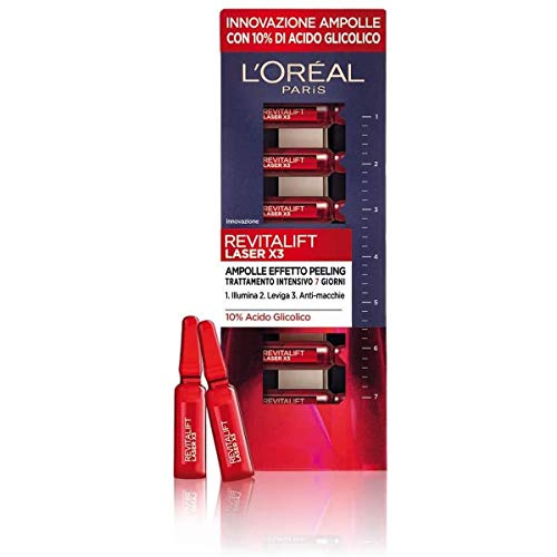 L'Oréal Paris Ampolle Revitalift Laser X3, Arricchite con Acido Glicolico Puro Concentrato al 10%, Effetto Pelle Nuova, 7x1 ml
