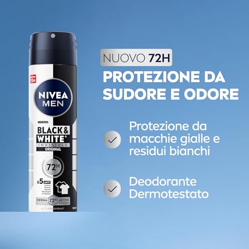NIVEA Black & White Invisible Original Anti-Perspirant Deodorant Spray Pack Of 6 (6 x 250 ml), 48hr Deodorant For Women, No Stain Anti-Perspirant Spray For Women