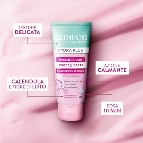 CLINIANS | Hydra Plus Maschera Viso Lenitiva, Dermatologicamente Testato, Made in Italy, 75 ml