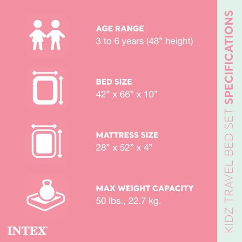 Intex Inflatable Kidz Travel Bed Set: Includes Hand Pump and Carry Bag – Removable Mattress