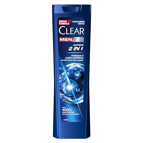 Clear Shampoo Action 2in1, Shampoo Antiforfora con Niacinamide ed Agenti Attivi Condizionanti, Shampoo Uomo Adatto per Uso Quotidiano, Fino a 100% Protezione dalla Forfora*, Formato 225ml
