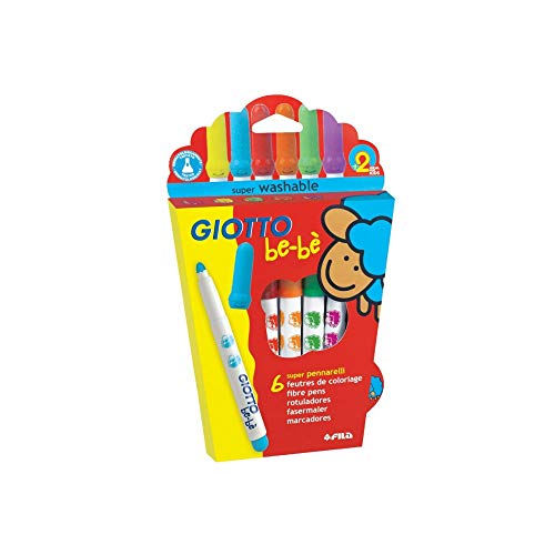 GIOTTO be-bè Pennarelli con punta in feltro, 12 colori assortiti, super lavabili, perfetti per bambini piccoli