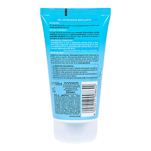 Garnier Pure Active Gel Detergente Esfoliante Anti-Punti Neri per Pelli Grasse o con Imperfezioni, 150 ml