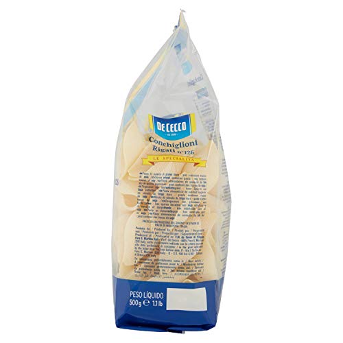 De Cecco - Conchiglioni Rigati n 126, Pasta di Semola di Grano Duro - 6 pezzi da 500 g [3 kg]