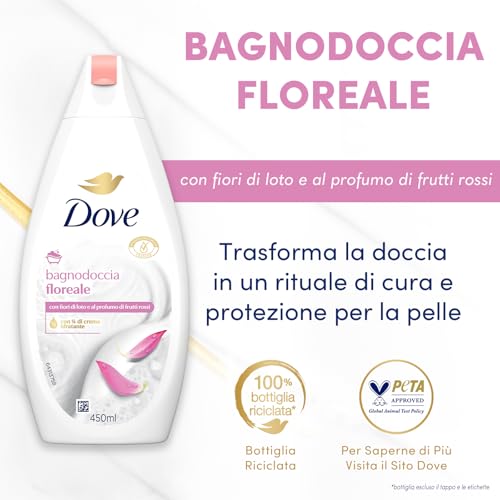 Dove Bagnodoccia, Idratante Dermo-Naturale, 1/4 Crema Idratante, Dermatologicamente Testato, Bagnoschiuma Uomo e Donna, 100% Bottiglia Riciclata, 6 pezzi