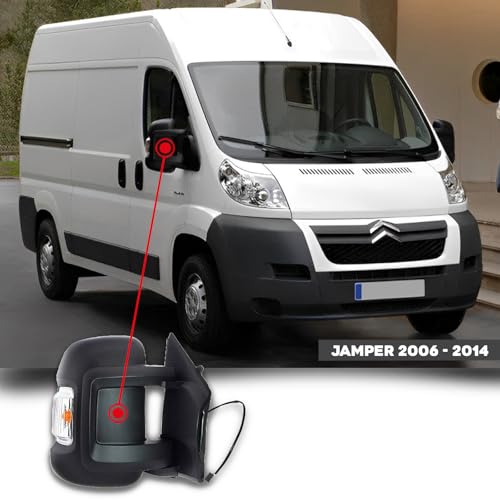 CG94 - Specchietto Retrovisore Elett. Term. Braccio Corto con Fan. - Compatibile per Auto Jumper - Calotta Nera
