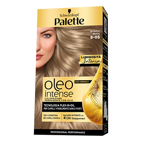 Schwarzkopf Palette Oleo, colorazione permanente copertura professionale capelli bianchi, 8-5 Biondo Beige, confezione singola