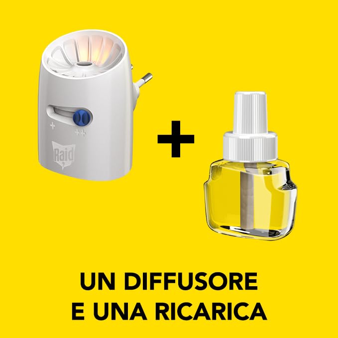 Raid Liquido Elettrico Protezione+ Antizanzare Comuni e Tigre, Inodore, Protezione Regolabile, Confezione da 1 Diffusore e 1 Ricarica 36ml, 60 Notti