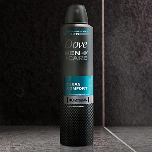 Dove Men+Care Clean Comfort Deodorante antitraspirante Aerosol resistente al sudore, non sulla pelle, 48 ore, protezione da sudore e odori, deodorante spray 250 ml