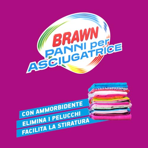 30 Panni Profumati per Asciugatrice – Con Ammorbidente - Formula Anti-Pelucchi - Morbidezza e Freschezza per il Bucato - Profumo Fresco Fiorito – Brawn