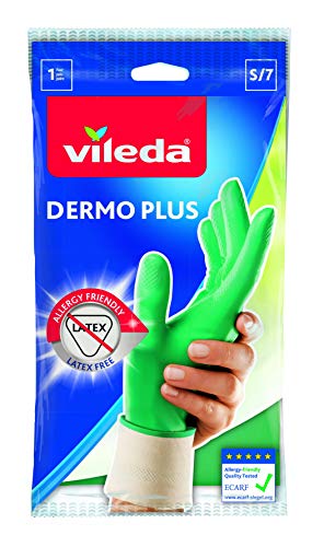 Vileda Dermo Plus Guanti Casalinghi in Nitrile, Verde
