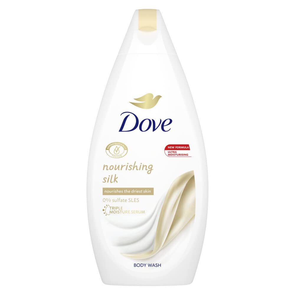 Dove Bagnoschiuma nutriente in seta, delicato con microbiome, per una pelle più morbida e liscia dopo una doccia, 450 ml