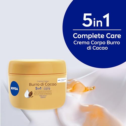 NIVEA Crema Corpo Burro di Cacao 250ml, Crema corpo idratante 48 ore, Crema corpo idratante pelle secca arricchita con Siero Idratazione Intensa, Burro di Cacao & Vitamina E