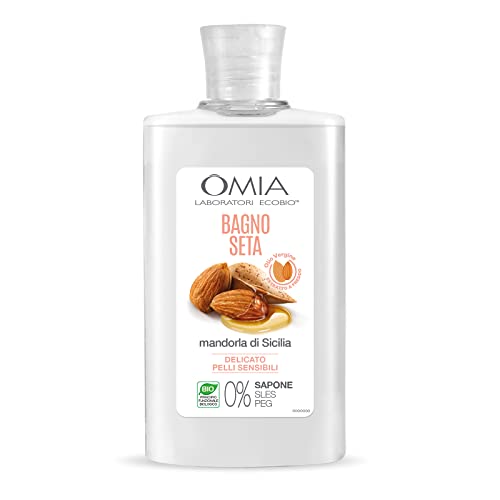 Omia Bagno Seta Erboristico Olio di Mandorla di Sicilia, Bagnoschiuma Ottimo per Pelli Delicate, Secche e Stressate, Azione Idratante, Dona Luminosità ed Elasticità, Dermatologicamente Testato, 400 ml