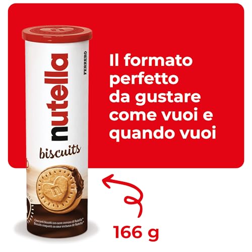 Nutella Biscuits Tubo - Croccanti Biscotti con un Cremoso Ripieno di Nutella, con Farina di Frumento e Zucchero di Canna, Ideali come Colazione, Snack e Merenda, 1 Confezione da 166 gr
