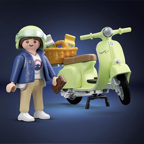 PLAYMOBIL Cars 71621 1969 Vespa 150 Sprint Veloce, Verde Chiaro, Modello Fedele per Collezionisti e Appassionati, comprende Molti Accessori e Varie opzioni per la Sella