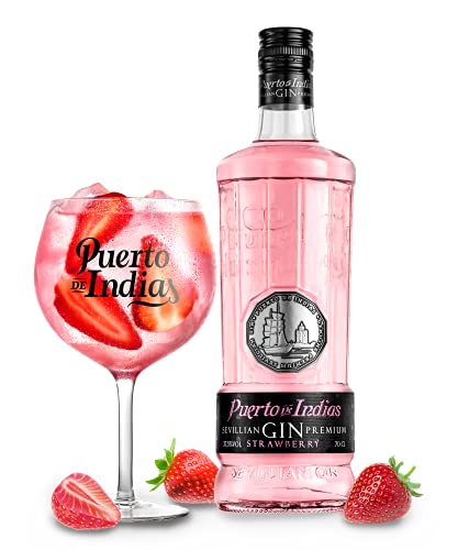 Gin Puerto de Indias - Strawberry Premium Gin - Ginebra Rosa con Fresas Naturales - 70cl - 37.5%