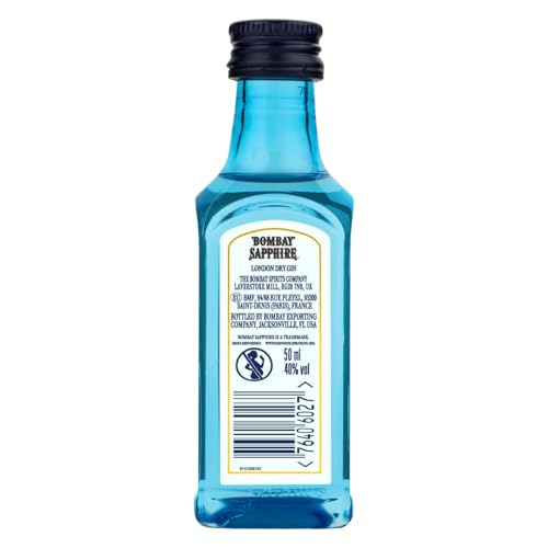 Miniature di Bombay Sapphire London Dry Gin, 40% vol., 5 cl / 50 ml (Confezione da 12), gin 100% infuso a vapore con 10 botanical accuratamente selezionati