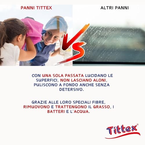 TITTEX - Panni Microfibra Vetri e Acciaio, Pulizia Senza Aloni, Finestre, Specchi, TV, PC, Cucina, Bagno – Panni in Microfibra per Pulizia Casa, Lavabili, Resistenti.