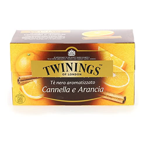 Twinings, Tè Nero Aromatizzato all'Arancia e Cannella, Sapore Avvolgente, con Caffeina, Infusi e Tisane, Confezione da 25 Filtri