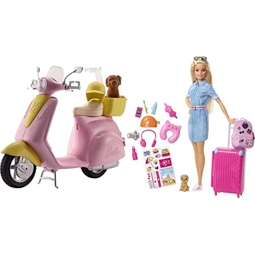 Barbie Scooter e Cagnolino, Moto con Cucciolo e Casco, Bambola non Inclusa, per Bambini 3 + Anni, FRP56