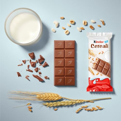 Kinder Cereali, 9 Tavolette di Cioccolato Puro Cacao, Snack Dolce Ripieno al Latte e 5 Cereali Soffiati e Tostati, 211.5 gr