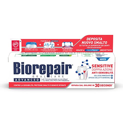 Biorepair, Dentifricio Advanced Sensitive, Doppia Azione Anti-Sensibilità, Protegge le Gengive, con MicroRepair e CPC Antibatterico, Contrasta la Recessione Gengivale