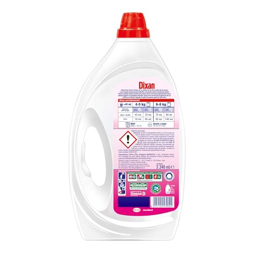 Dixan Liquido Color Detersivo Lavatrice (52 Lavaggi), Detersivo liquido lavatrice per colori vivaci, pulizia profonda del bucato e freschezza igienica per la lavatrice, Rimuove le macchie da 20°C