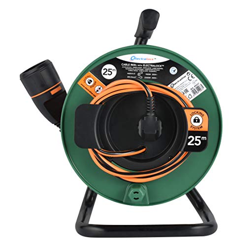 Electraline 49237 Avvolgicavo con Prolunga Elettrica da Giardino 25M 3G1 con Presa Electralock e maniglia ergonomica