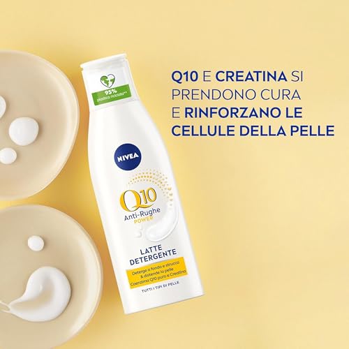 NIVEA Q10 Power Latte Detergente Viso + Antirughe da 200 ml, Detergente viso Idratante Anti-Età con Q10 e Creatina, Struccante viso idratante per pelle sensibile